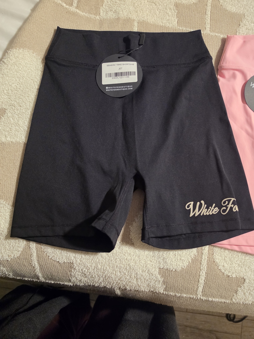 White Fox Boutique Black Bike Shorts with Script Logo